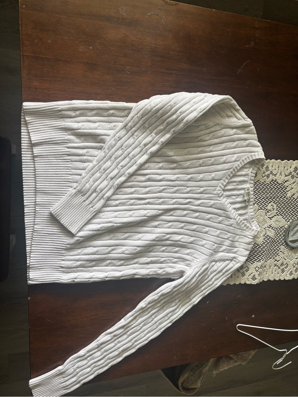 St. John's Bay White Cable‑Knit V‑Neck Sweater
